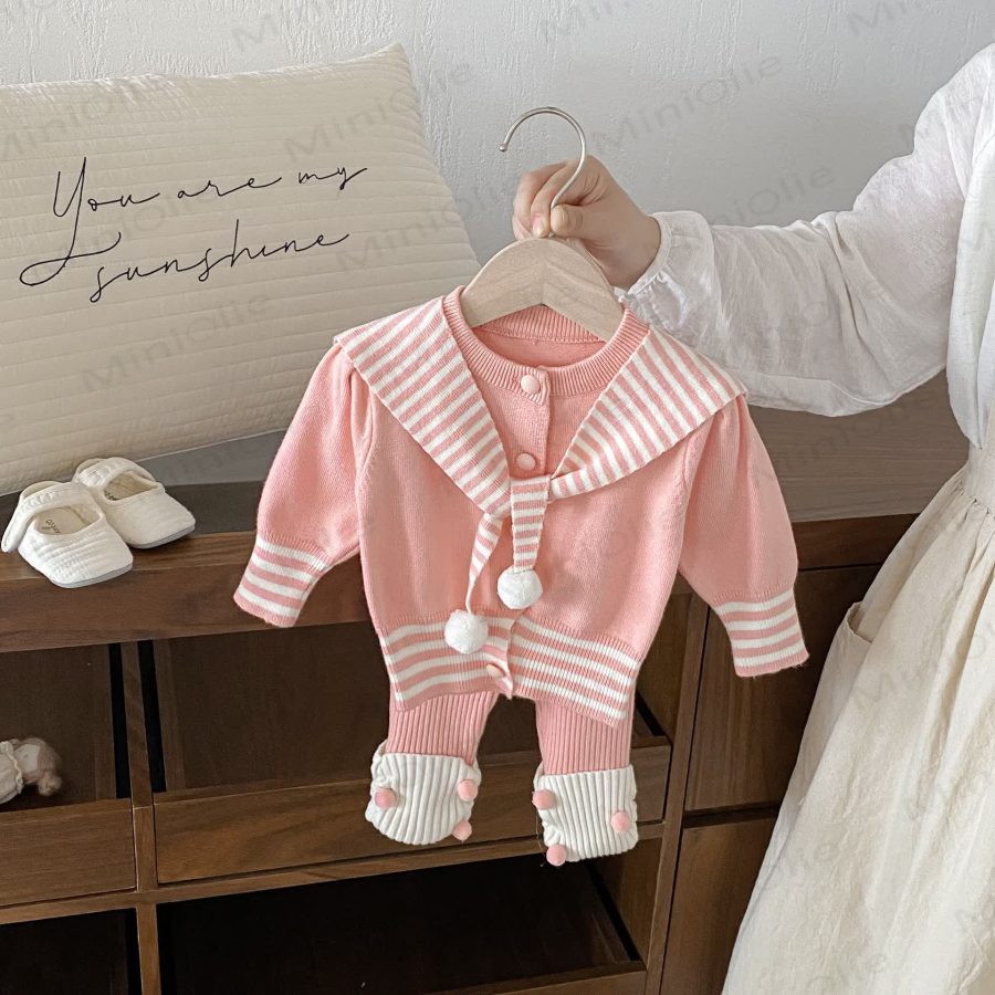 Baby Girl Stripe Shawl Knitted 2-piece Set