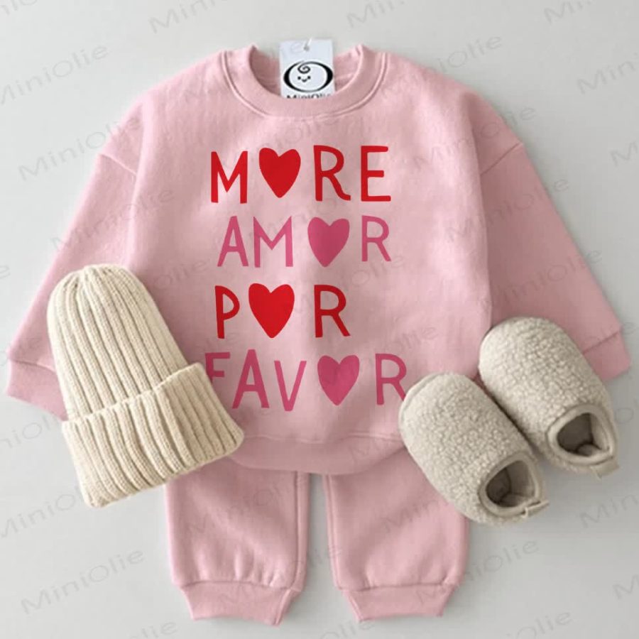 MORE AMOR POR FAVOR Baby Sweatshirt 2-piece Pink Set
